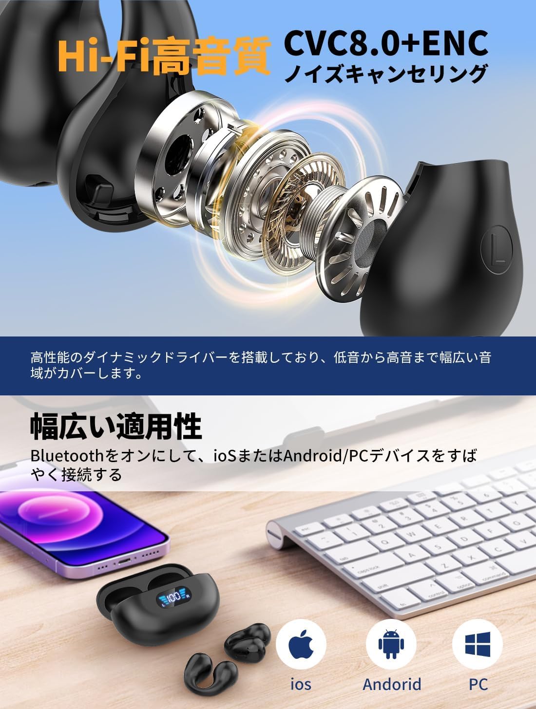 Amazon.co.jp: イヤーカフ イヤホン bluetooth 骨伝導 イヤホン